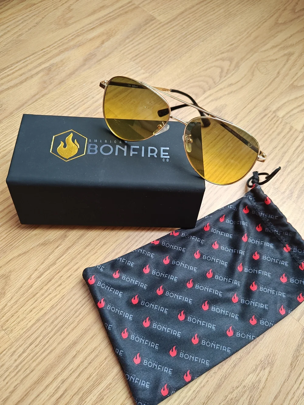 American Bonfire Co. Aviator Sunglasses Old-school Yellow Gold Metal Frame